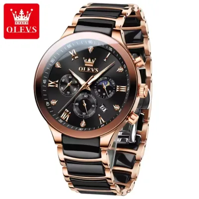 OLEVS 7004 Mens Watches Business Multifunctional Chronograph Quartz Wrist watch For Man Date Moon Waterproof Ceramic Watch